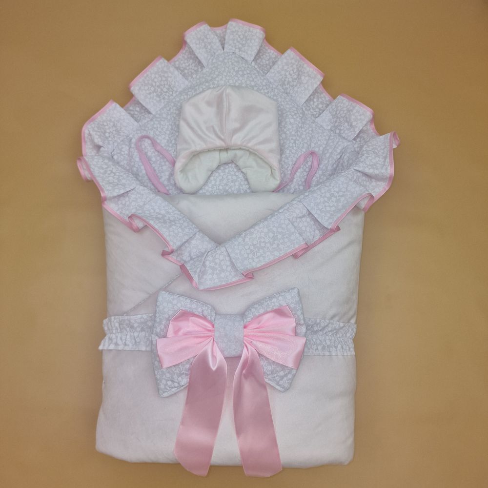 Комплект на выписку 3 пр: одеяло+шапочка+бант (двухсторонний) артикул анонс 1877в-1-2_у_03