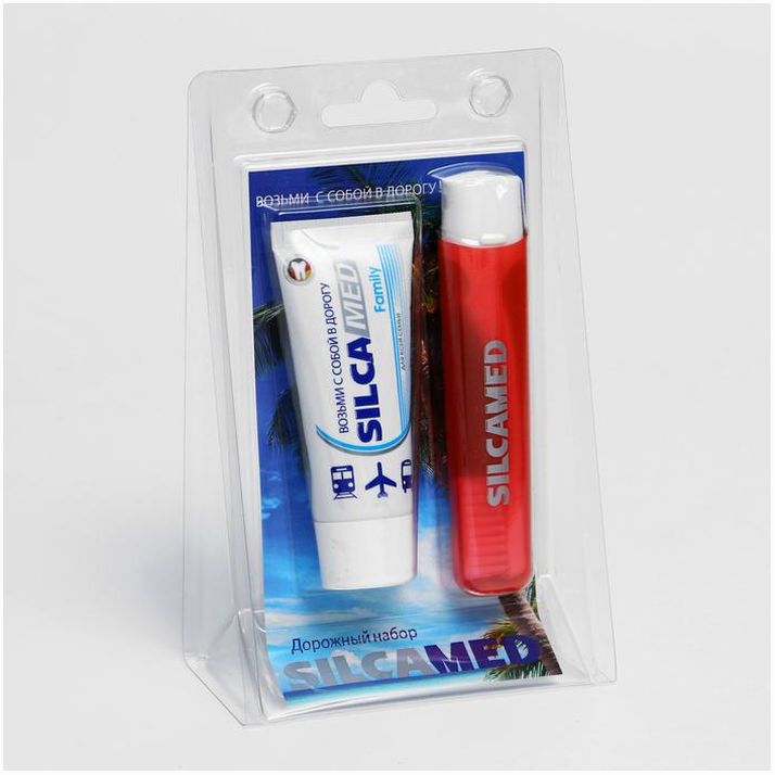 Картинка Набор дорожный: зубная паста Silcamed family, 30 г + зубная щётка Silcamed (№5066286) от магазина Мир детей Товары для Новорожденных