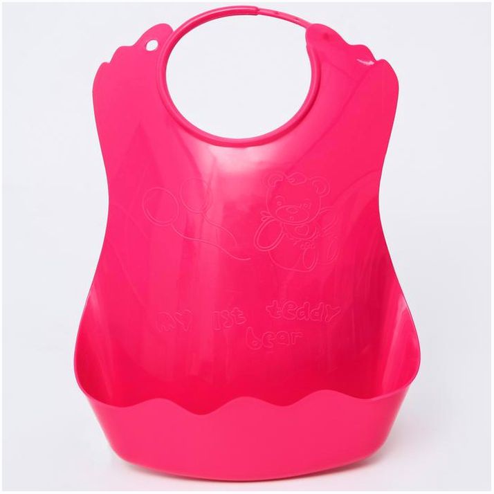 Нагрудник для кормления пластиковый с карманом, цвет розовый артикул анонс 4776518