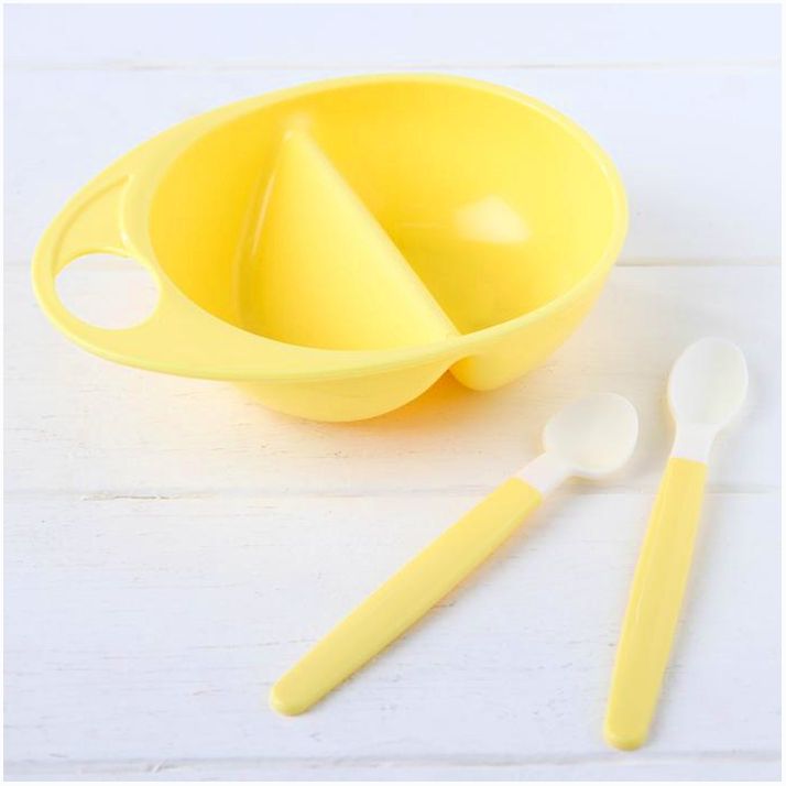 Набор посуды , 3 пр: тарелка двухсекционная, ложки 2 шт., от 5 мес., цвет жёлтый артикул анонс 2352048