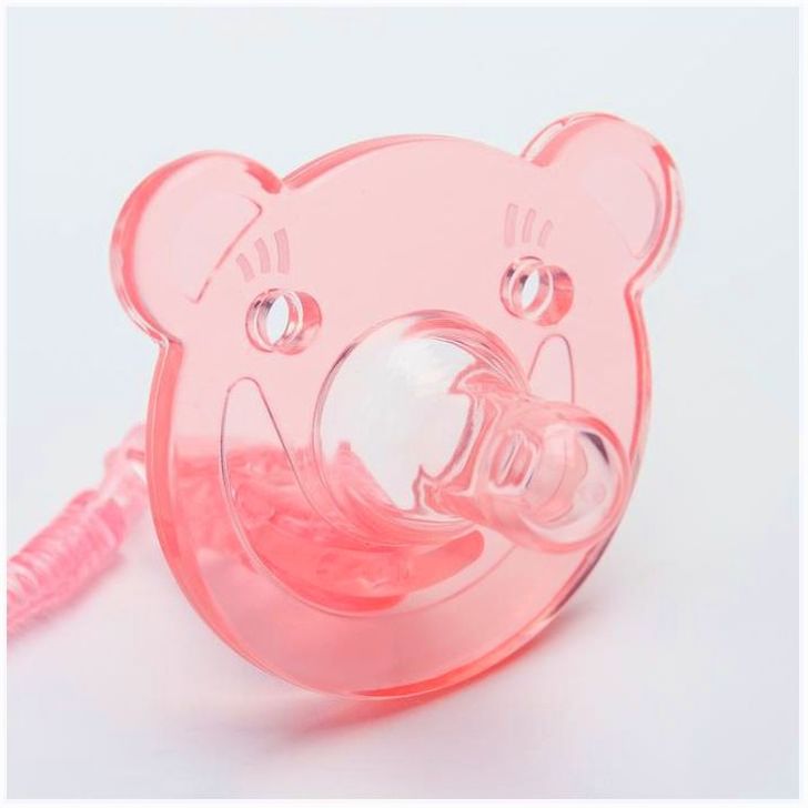 № 4350295 Пустышка цельносиликоновая, с держателем, в контейнере, от 0 мес., цвет розовый