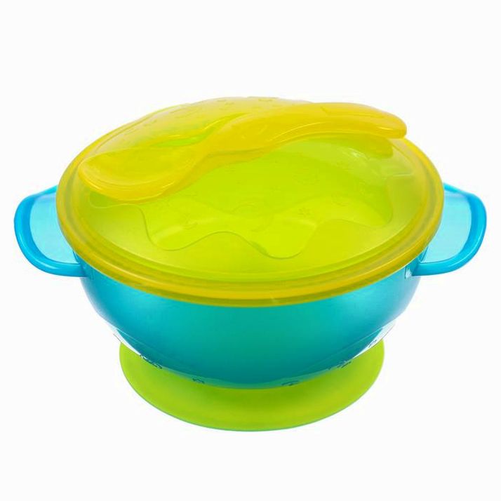 Набор для кормления: миска на присоске с крышкой, ложка, цвет бирюзовый артикул анонс 9037724