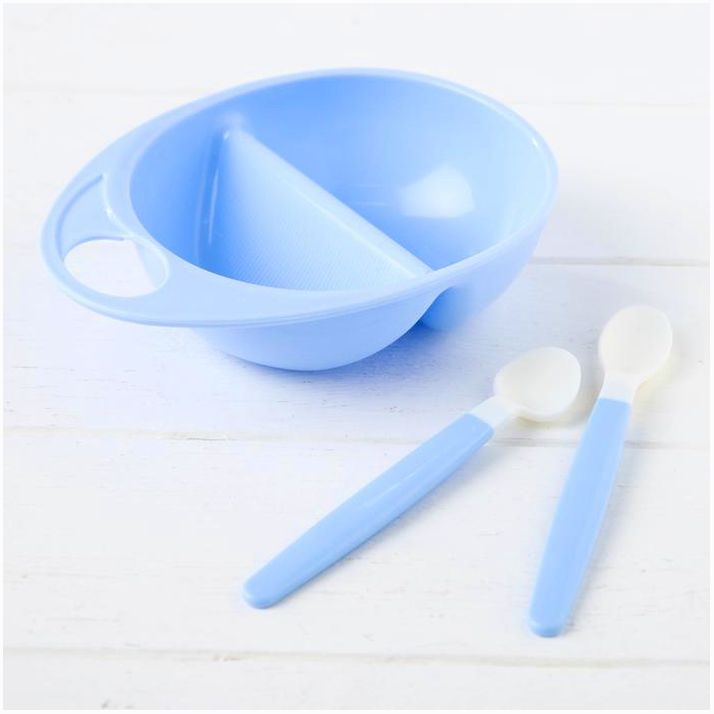 Набор посуды , 3 пр: тарелка двухсекционная, ложки 2 шт., от 5 мес., цвет голубой артикул анонс 2352047