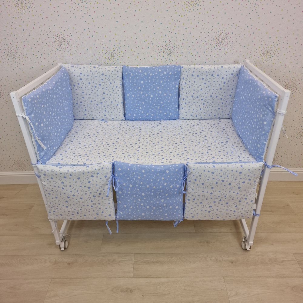 Бортик из 8 (6кв+2пр) подушек по всему периметру кроватки (бязь + синтепон) артикул анонс 949_21