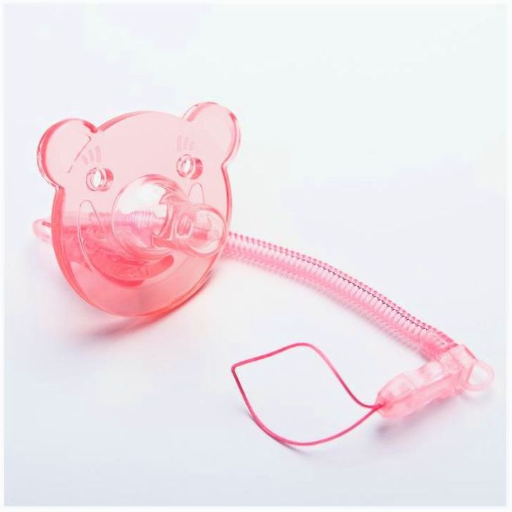 Пустышка цельносиликоновая, с держателем, в контейнере, от 0 мес., цвет розовый артикул анонс 4350295