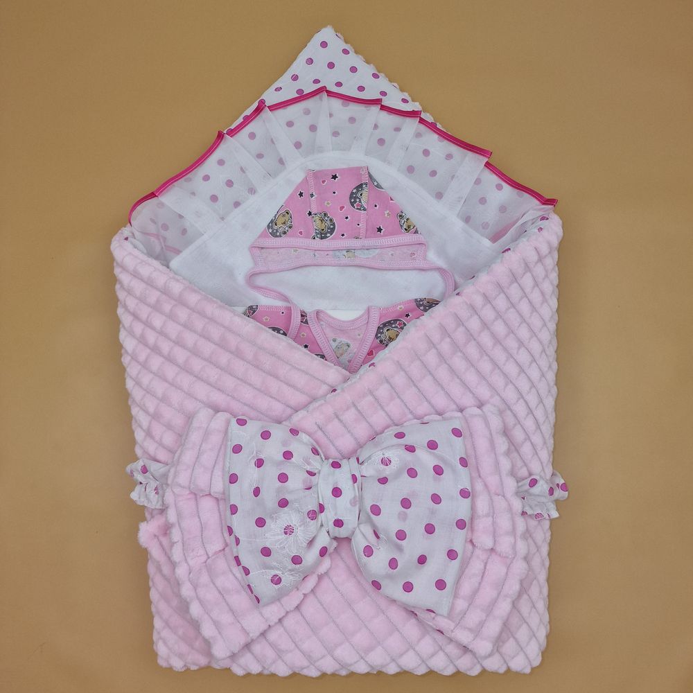 № 1889в-0-1_о Комплект на выписку 6 пр: одеяло+уголок+распашонка+пеленка+чепчик+бант