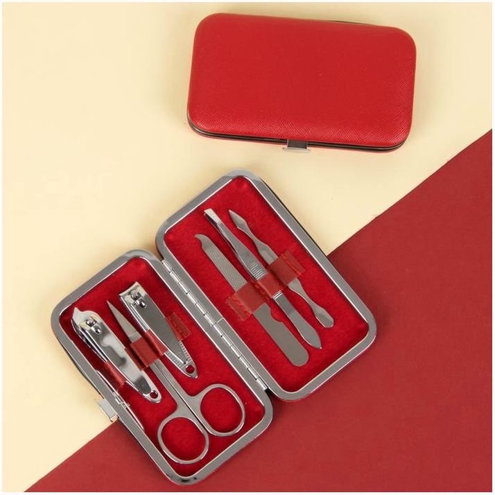 Набор маникюрный, 6 предметов, в футляре, цвет красный артикул анонс 3546289