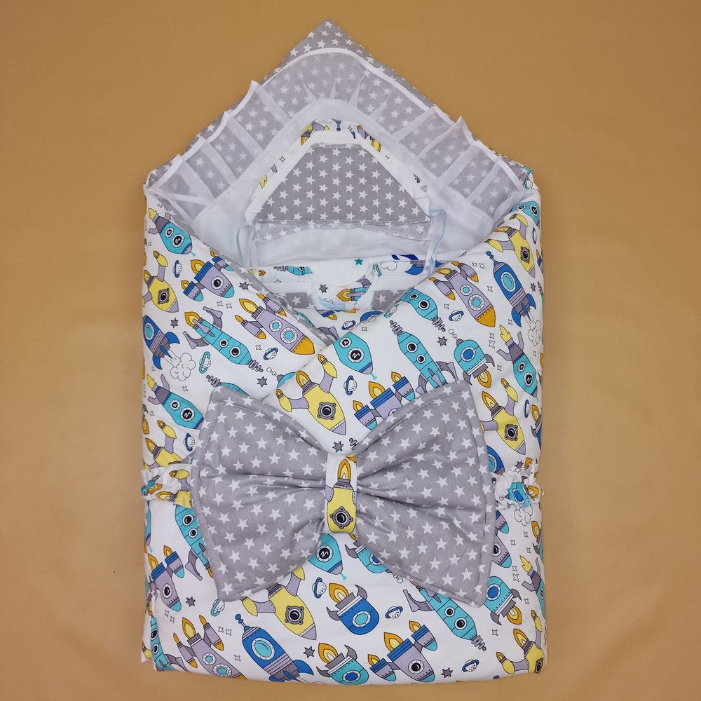 № 1878с-2-2_о Комплект на выписку 12 пр: одеяло+пододеяльник+уголок+2 пеленки+3 распашонки+3 чепчика+бант