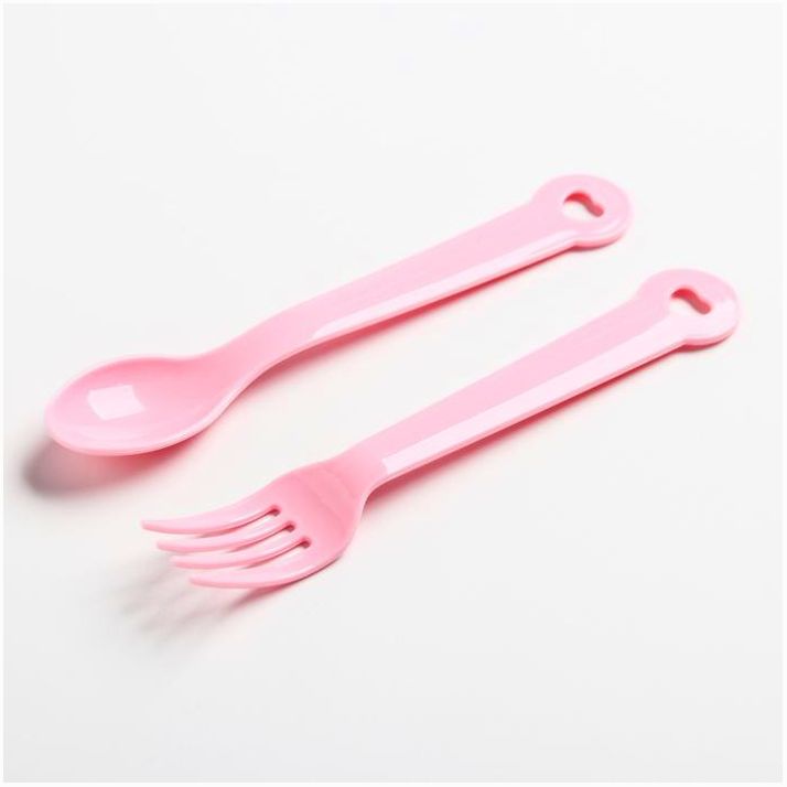 Картинка Набор для кормления: тарелка, вилка, ложка, цвет розовый (№4631944) от магазина Мир детей Товары для Новорожденных
