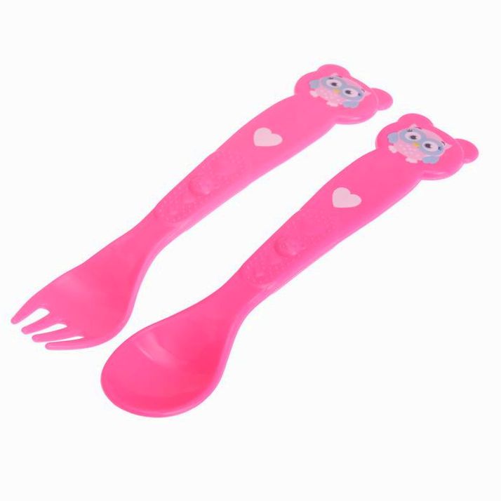 № 2618973 Столовые приборы «Совушка Лили», 2 пр: ложка и вилка, от 5 мес., цвет фуксия