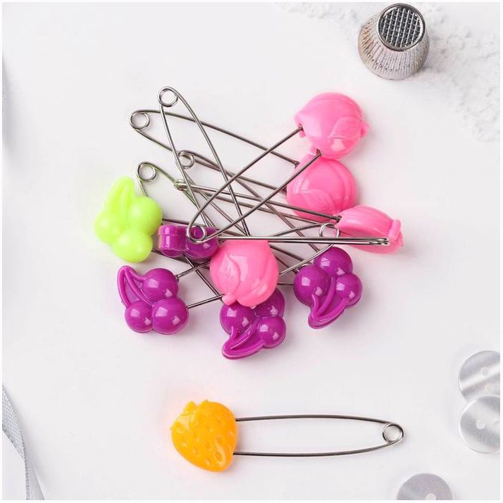 Картинка Булавки английские «Фрукты», безопасные, 50 мм, 10 шт, цвет МИКС (№600400) от магазина Мир детей Товары для Новорожденных