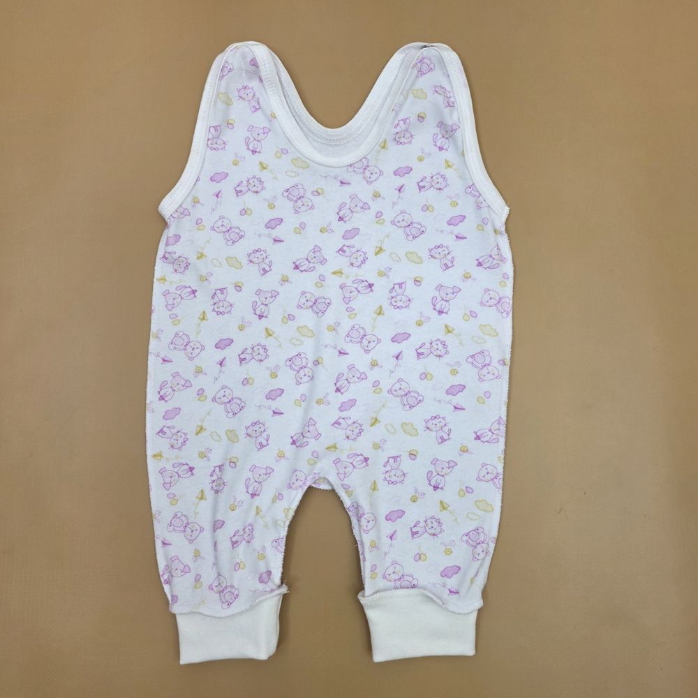 Ползунки на лямках №9 (интерлок, кнопки на плечах, без пяток, швы наружу) артикул анонс 16138-56МД