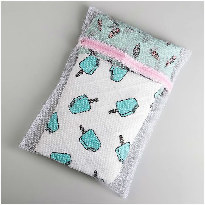 Мешок для стирки белья Доляна, 30?40 см, крупная сетка, цвет белый артикул анонс 558227