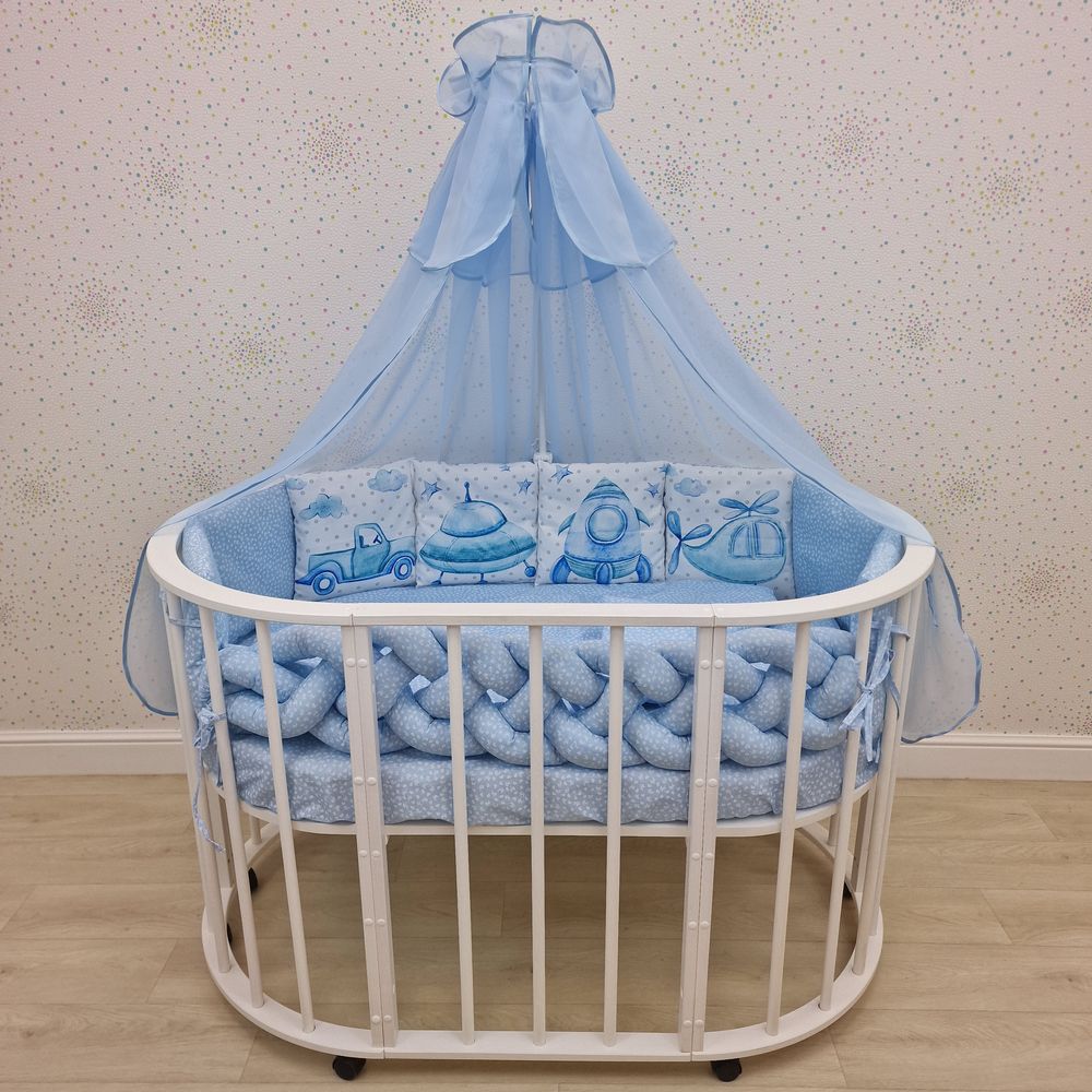 Картинка КПБ 15 пр (балдахин + борт + пододеяльник + одеяло + наволочка + подушка + простынь (бязь) коса (№1163-0-1П) цвета в ассортименте от магазина Мир детей Товары для Новорожденных