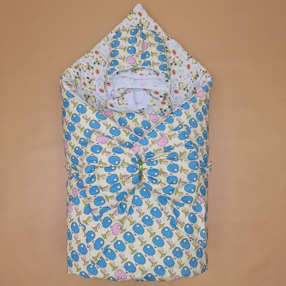 Комплект на выписку 5 пр: одеяло+комбинезон+шапочка+чепчик+бант артикул анонс 1892д-2-2_к_31