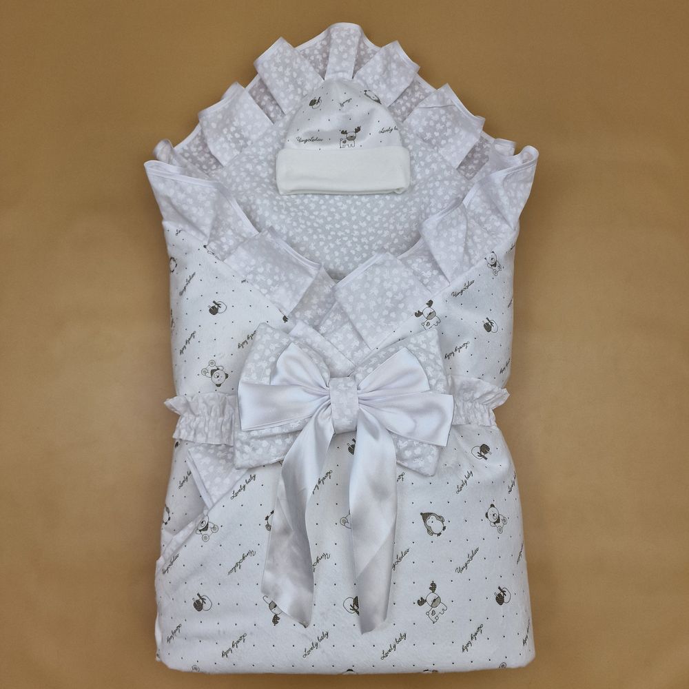 Комплект на выписку 3 пр: одеяло+шапочка+бант (двухсторонний) артикул анонс 1877в-1-2_у_17