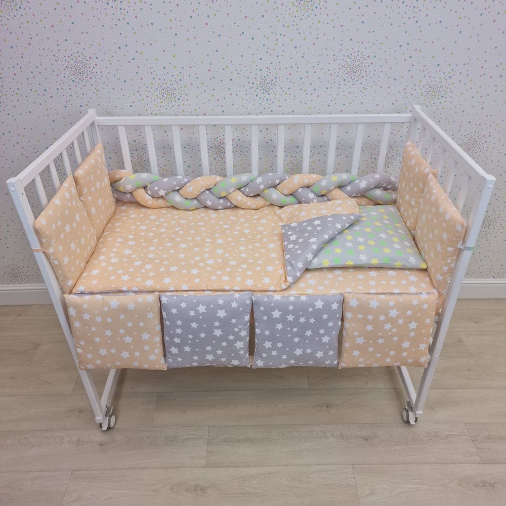 КПБ 14 пр (борт + пододеяльник + одеяло + наволочка + подушка + простынь (бязь) коса артикул анонс 1155-0-1бб_06