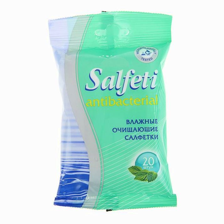 Влажные салфетки Salfeti, антибактериальные, 20 шт. артикул анонс 1349209