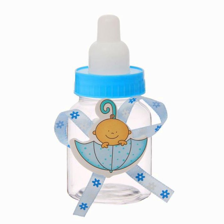 Бонбоньерка «Бутылочка», малыш в зонтике, цвет голубой артикул анонс 1126243