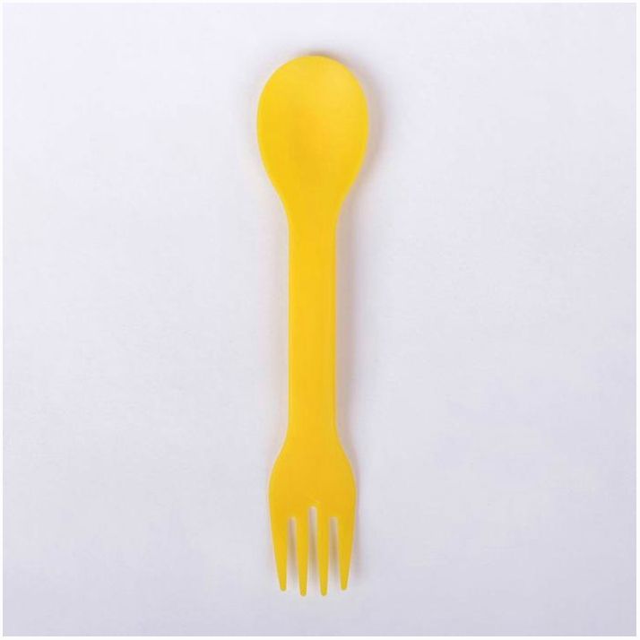 № 2257246 Ложка детская 2 в 1 «Вилка-ложка», от 5 мес., цвет жёлтый