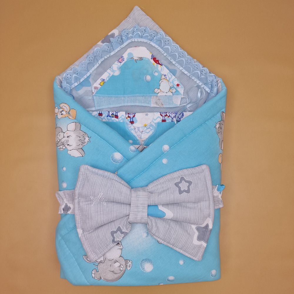 Комплект на выписку 7 пр: одеяло+уголок+пеленка+2 распашонки+чепчик+бант артикул анонс 1880б-2-2_о_08