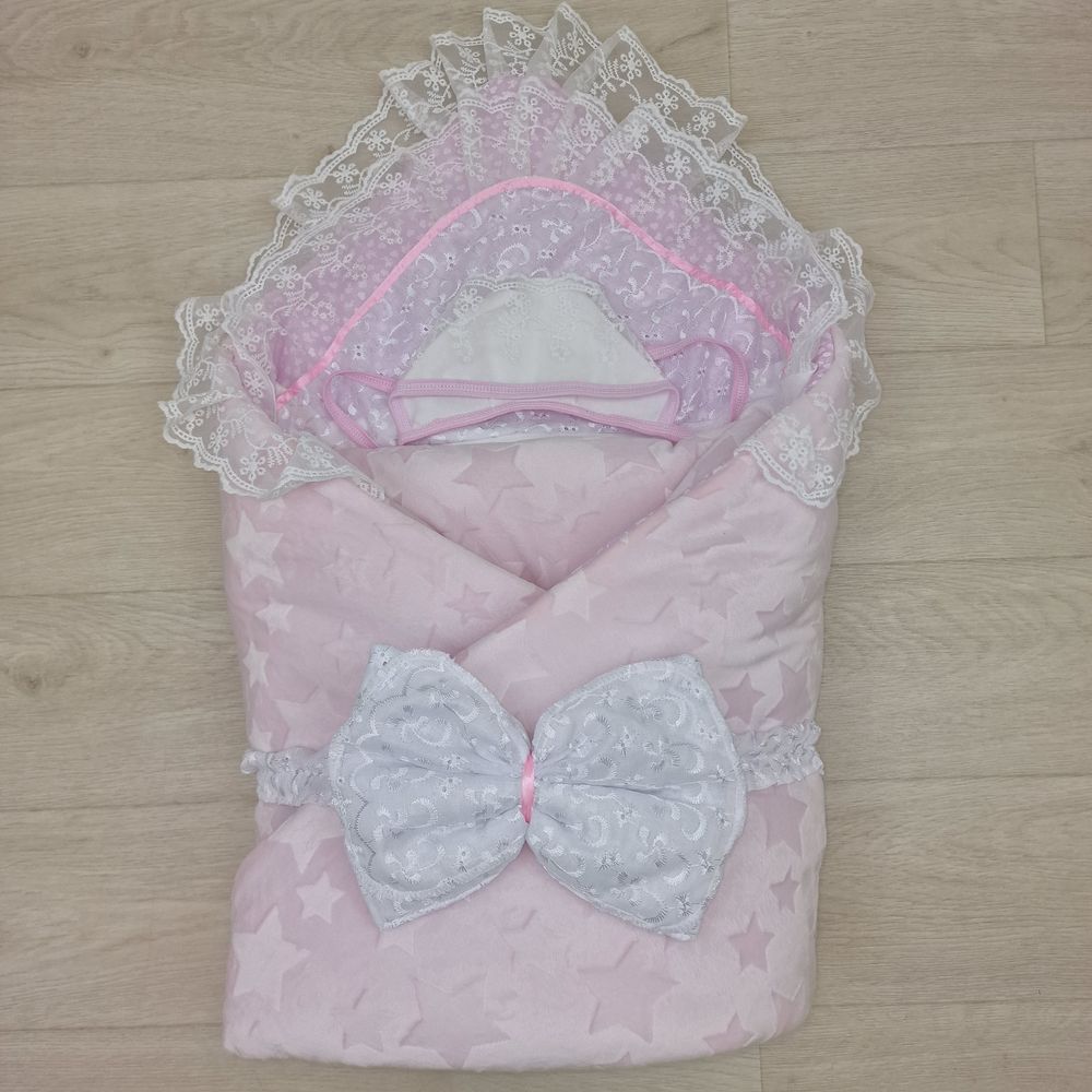 Комплект на выписку 4 пр: одеяло+уголок+чепчик+бант артикул анонс 1867в-0-2_к_02