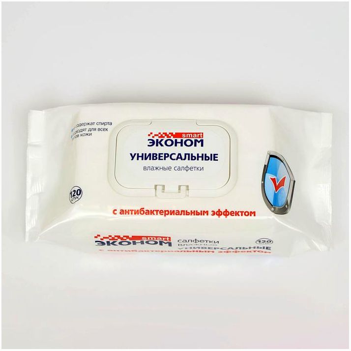 Картинка Влажные салфетки "Эконом" Smart, антибактериальные, 120 шт (№4243140) от магазина Мир детей Товары для Новорожденных