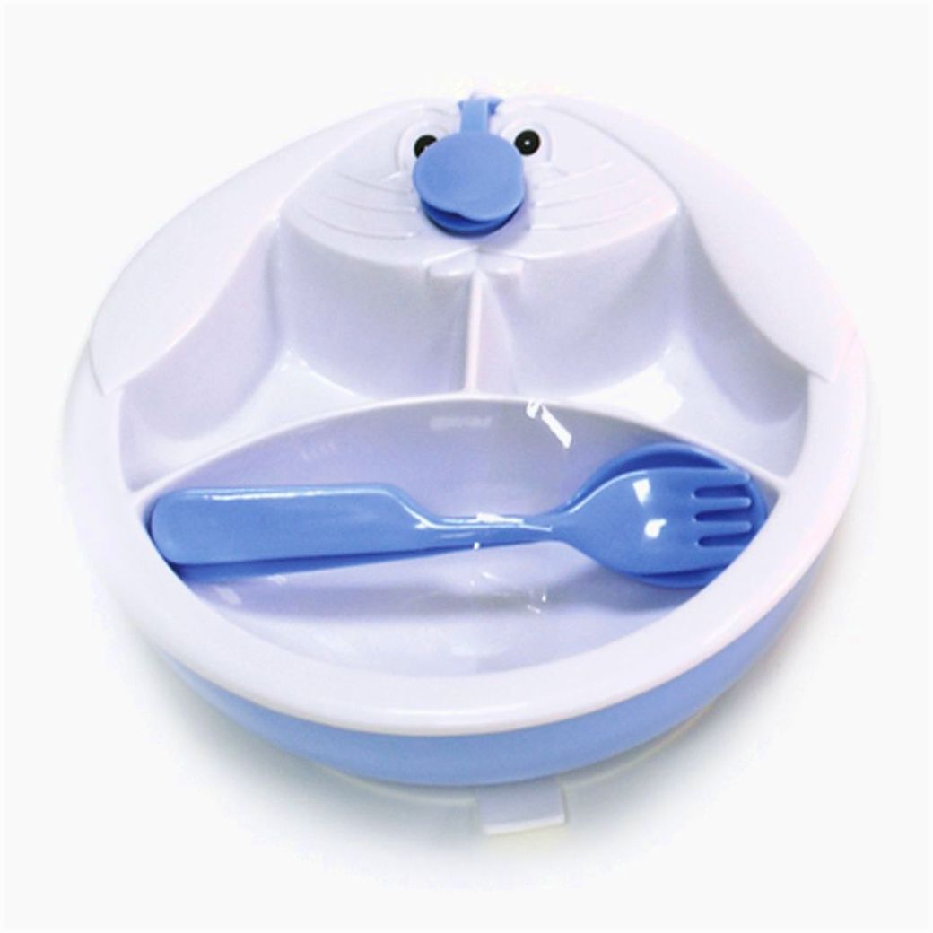 Набор для кормления: тарелка на присоске с подогревом, ложка, вилка (пластик) артикул анонс 2211С