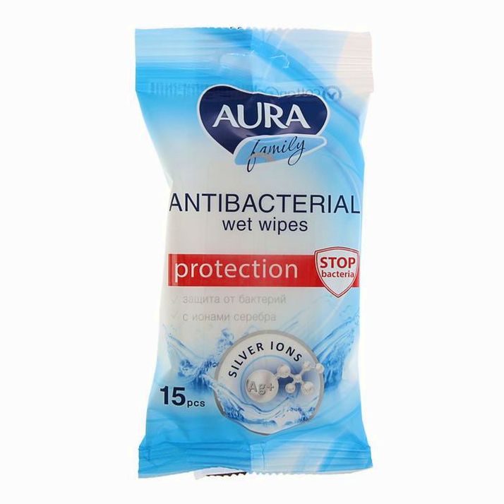 Влажные салфетки Aura Family, c антибактериальным эффектом, 15 шт., микс артикул анонс 1626731