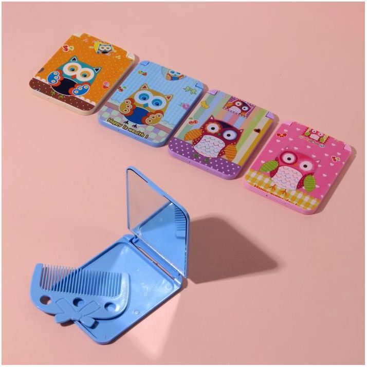 Зеркало складное «Совы», с расчёской, 9,5 ? 7,5 см, рисунок МИКС артикул анонс 2785807