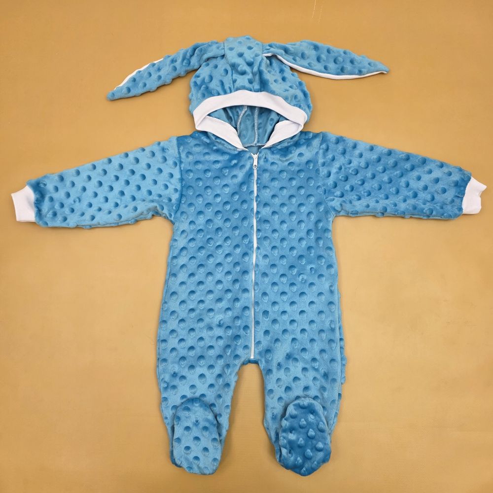 Комбинезон №11 (плюш, молния спереди, открытые ручки, закрытые ножки, c капюшоном, с ушками) артикул анонс 0391-68МД