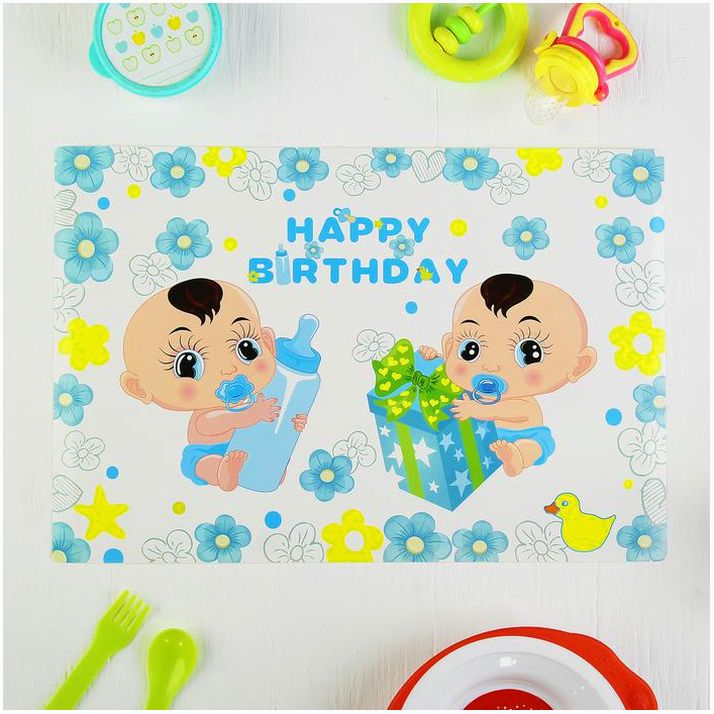 Подтарельник бумажный «С днём рождения», набор 6 шт., голубой цвет артикул анонс 1652835