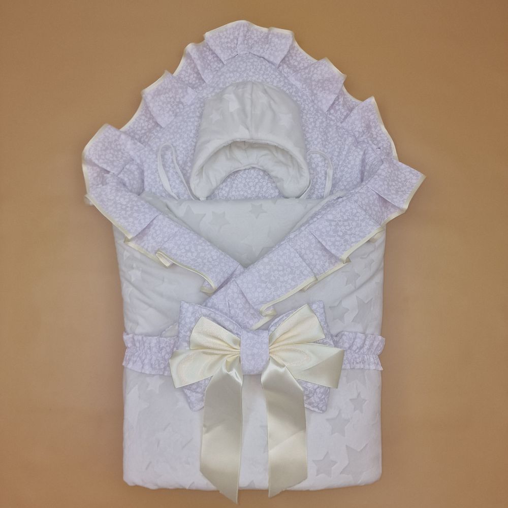 Комплект на выписку 3 пр: одеяло+шапочка+бант (двухсторонний) артикул анонс 1877в-1-2_у_06