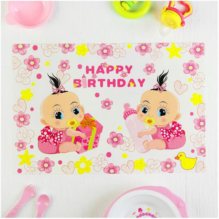 Подтарельник бумажный «С днём рождения», набор 6 шт., розовый цвет артикул анонс 1652836