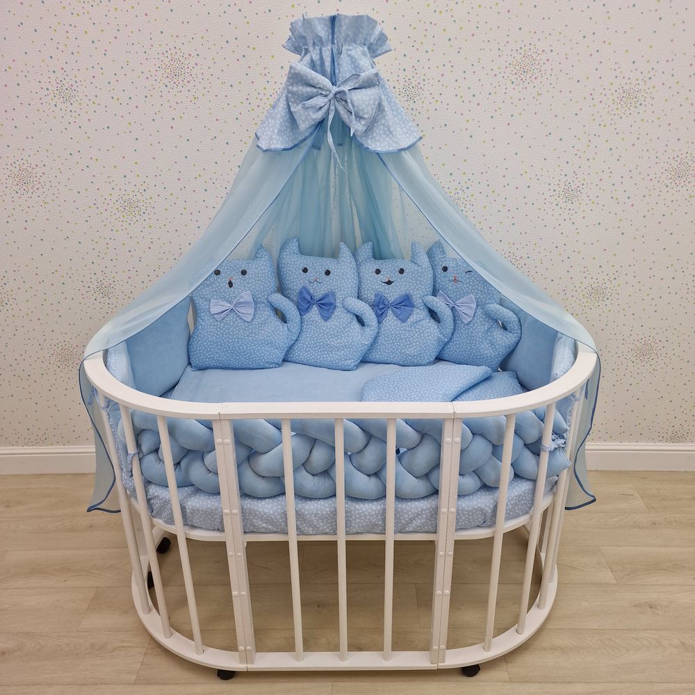 Картинка КПБ 17 пр (балдахин + борт + пододеяльник + одеяло + наволочка + подушка + простынь (плюш/бязь) (№1180-0-1) цвета в ассортименте от магазина Мир детей Товары для Новорожденных