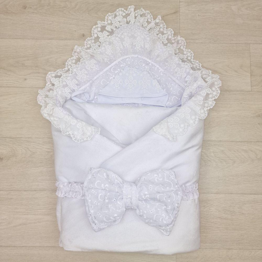 Комплект на выписку 4 пр: одеяло+уголок+чепчик+бант артикул анонс 1867в-0-2_к_08