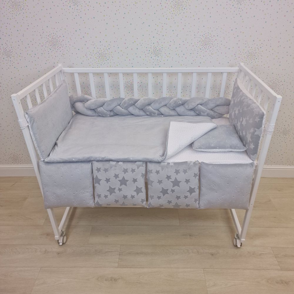 КПБ 13 пр (борт + пододеяльник + одеяло + подушка + простынь + (плюш/бязь) коса артикул анонс 1165-0-1бб