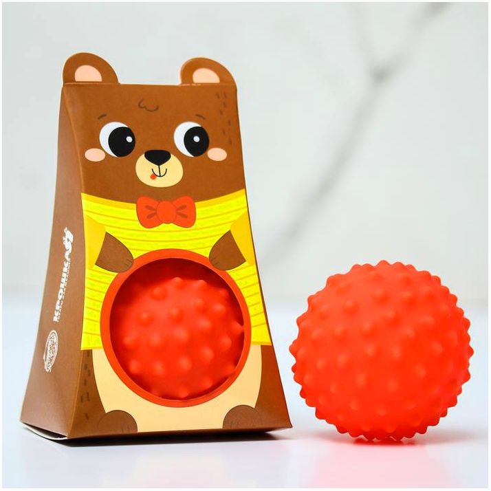 Развивающий тактильный мячик «Мишка», с пищалкой, 1 шт, Крошка Я артикул анонс 4927171