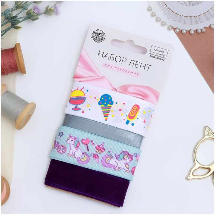 Набор лент «Единороги», 10/20/25 мм, 2 м, 4 шт, разноцветный артикул анонс 6247680