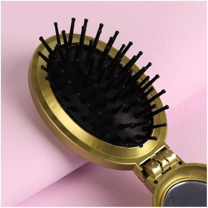 № 258963 Расчёска массажная «Перламутровая роза», складная, с зеркалом, 5,5 ? 9 см, цвет МИКС