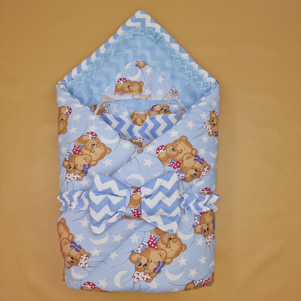 Комплект на выписку 7 пр: одеяло+уголок+пеленка+2 распашонки+чепчик+бант артикул анонс 1880б-2-1_о_16