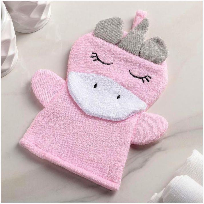 Мочалка-варежка детская для купания Доляна «Единорожка» артикул анонс 4442513