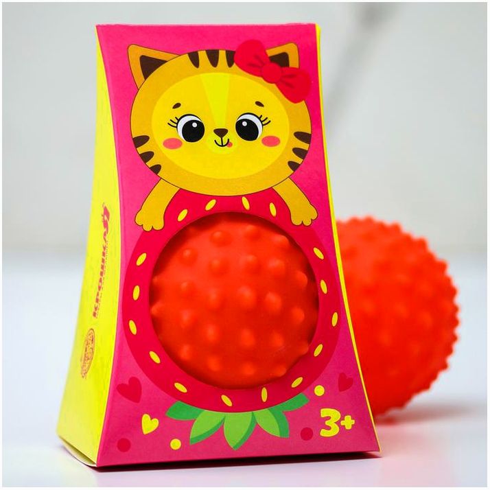 Картинка Развивающий тактильный мячик «Кошечка», с пищалкой, 1 шт, Крошка Я (№4916704) от магазина Мир детей Товары для Новорожденных